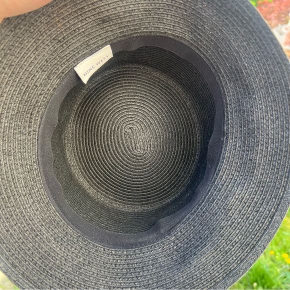Nine West Black Straw Hat Kooringal Women's Short Brim Jute Braid Tie knot - Picture 6 of 13